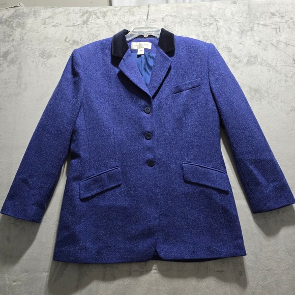 Jones New York Jackets & Blazers - JONES NEW YORK Womens Blazer Jacket Royal Blue Wool‎ Blend Velvet Collar Size 16